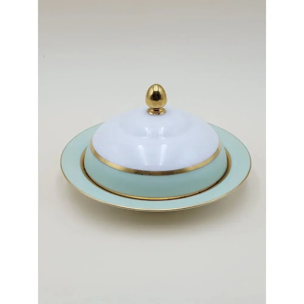 Tirschenreuth Clyde Porcelain Butter Dish Mint Green 4245 Mid-Century